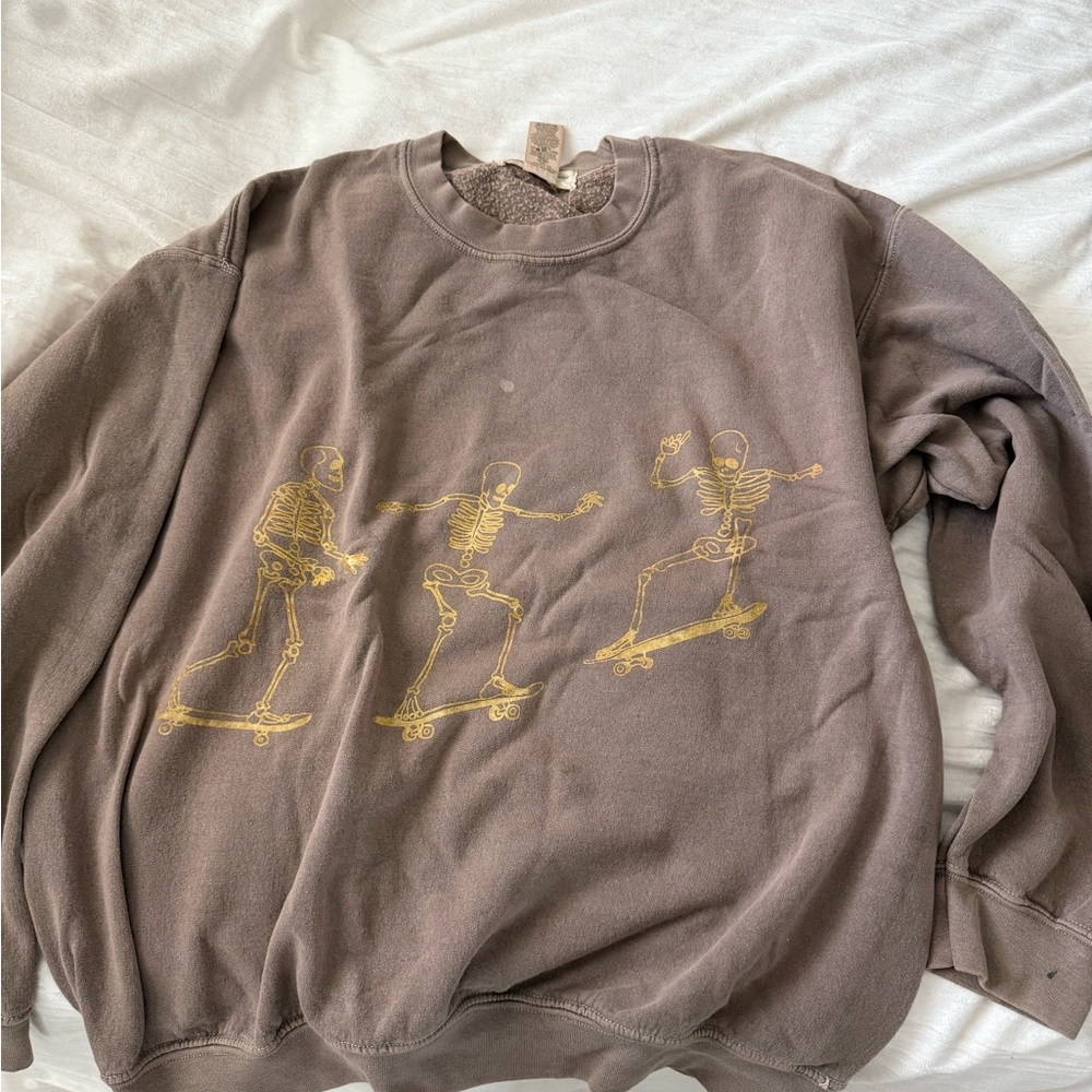 Urban Outfitters Brown Skeleton Skateboard Graphic Sweater